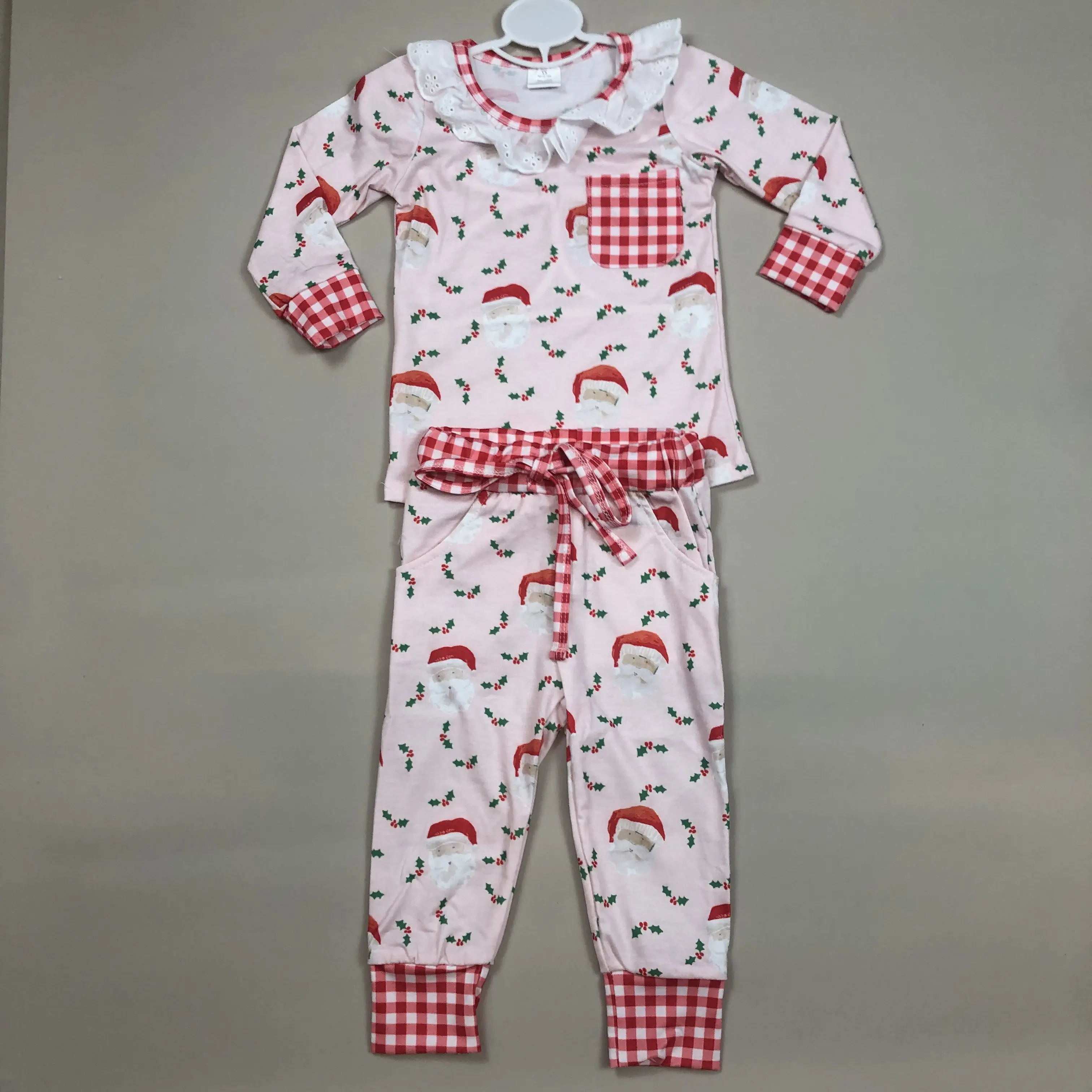 Kids Girl Christmas Pajamas Outfit Santa Claus Pockets Christmas Sleep Wear