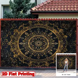 2D Flat Banner, 1pc with Vintage Ornamental Mandala Gold Theme - Polyester Fabric Photography Backdrop & Party, Ideal for St Patrick Day, Ramadan, Birthdays, Cake Tables, Portraits, Party Decorations, Indoor and Outdoor Celebrations