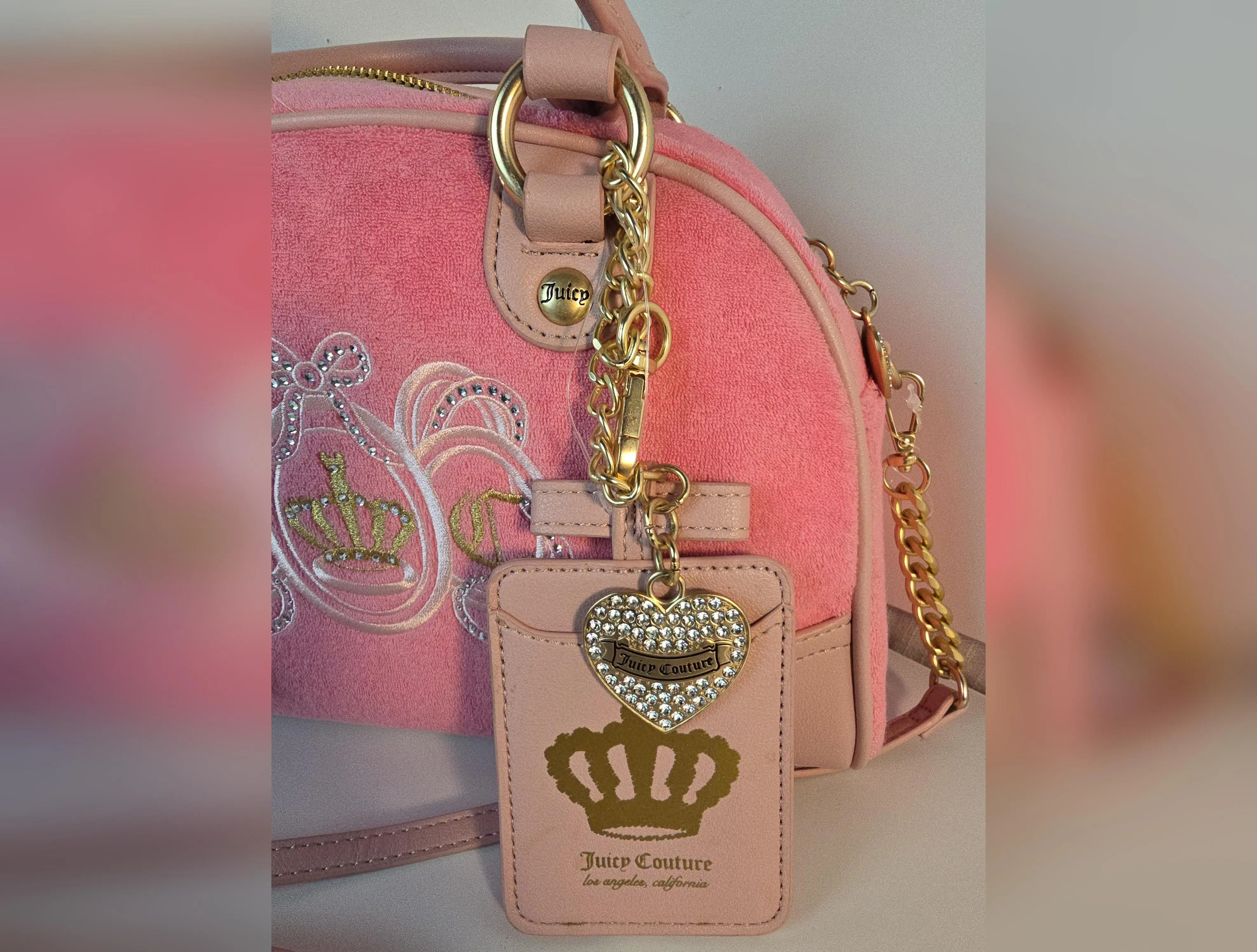Juicy Couture Pink rhinestones Backpack NWT’s with charms Juicy Couture Pink Velour Backpack with | Mercari main image 2