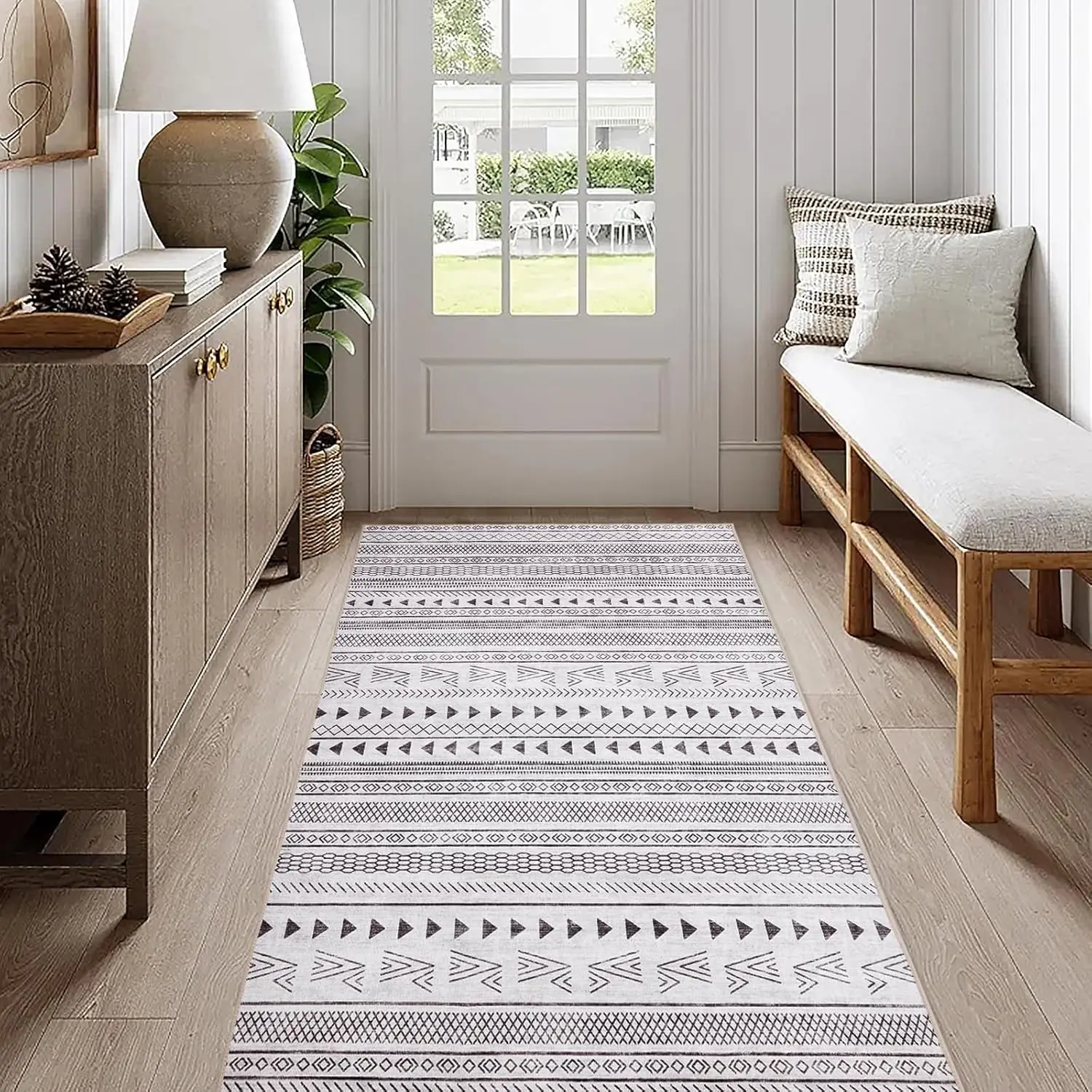 Machine Washable Area Rug with Non-Slip Backing, 3x5 FT / 5x7 FT Low-Pile Modern Rug with Reinforced Edges for Living Room, Bedroom & Dining Room