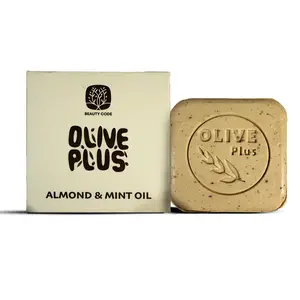 OLIVE PLUS Almond & Mint Oil Soap Bar – Cooling Exfoliating Cleanse with Organic Olive Oil & Mint | 100g | COSMOS Organic