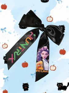 Rumi Style Kpop Large Hair Bow - Custom HUNTR/X Pattern Streamers, Soft Material with Firm Grip, Simple Elegant Design