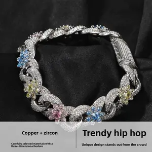 18K Thick Gold Plated Eco-friendly Copper 5A High-grade Zircon Niche Heavy Craft Design Sense Zircon Circulation Symbol Chain Necklace Trendy Cross-border Trendy Brand Versatile High-end Hip-hop Rock Daily Italian Miami Accessories Floral Jewelry