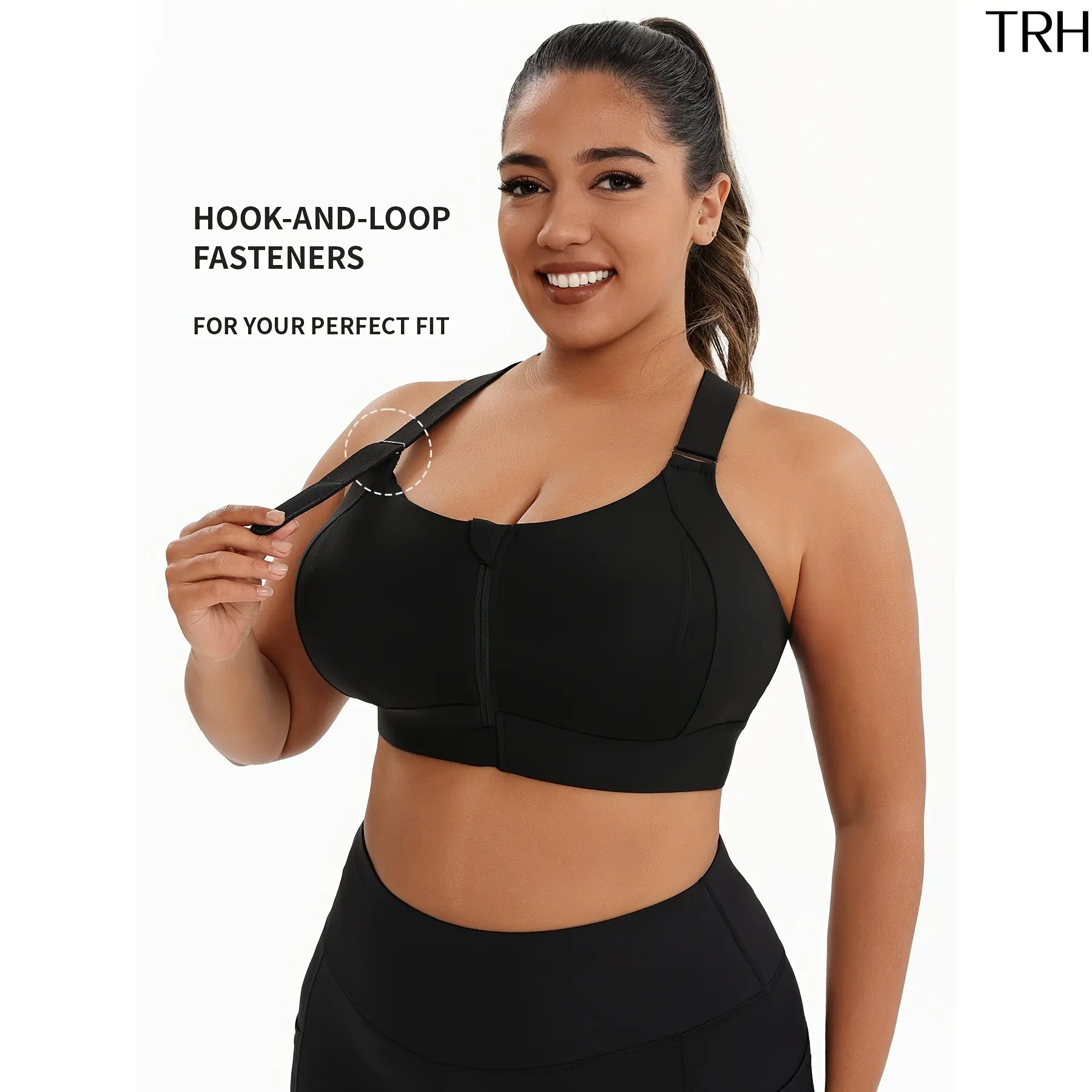 Plus Size High Support Sports Bra for Women, Front Zipper Shock Absorb Racerback Workout Bra, Adjustable Strap Full Figure Gym Running Athletic Bra