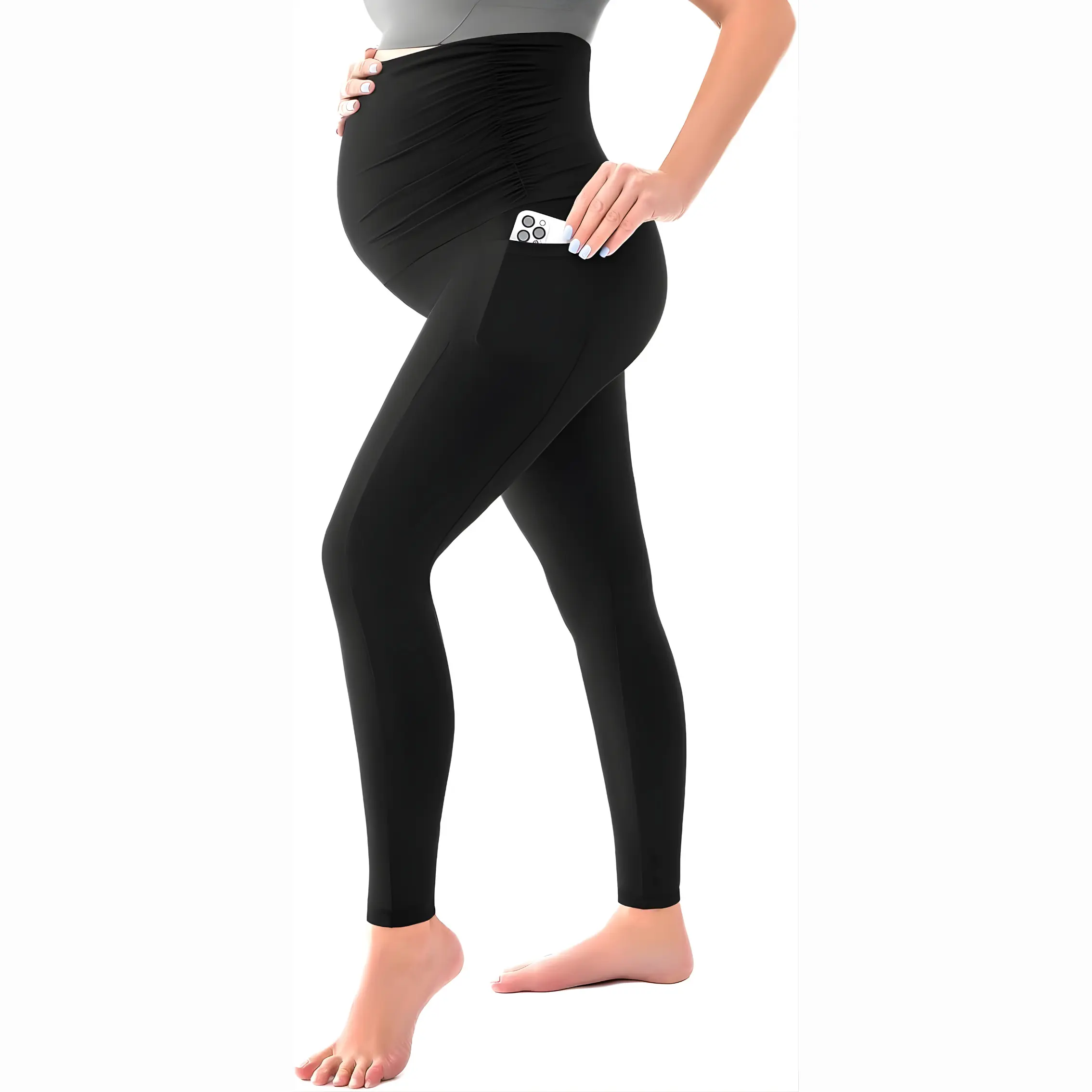 Women’s Maternity Leggings Over the Belly with Pockets | High Waist Pregnancy Yoga & Workout Pants (SMALL)