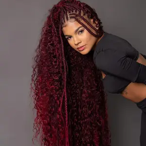 30 Inch Curly Crochet Hair GoGo Curls for Women Water Deep Wave Human Hair Crochet Braiding hair Extensions Deep Wave Crochet Hair 99j  Human Hair Crochet Braids with Color 120g