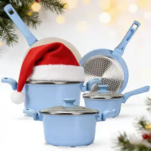 [Game-changer]Non-Toxic Nonstick Ceramic Pro 11pcs pots and pans set complete Cookware Set with Lids,Kitchen Outdoor Induction Compatible Stackable Healthy Easy Care Aluminium Lightweight Oil Sturdy Multifunctional Non-stick Egg Skillet enamel cup tool
