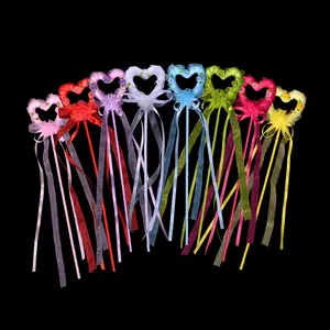 Performance Props Magic Wand Foam Heart-Shaped Fairy Wand Children's Day Gift Magic Wand Flower Girl Cane Heart-Shaped with Colorful Tassels