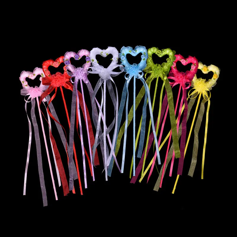 Performance Props Magic Wand Foam Heart-Shaped Fairy Wand Children's Day Gift Magic Wand Flower Girl Cane Heart-Shaped with Colorful Tassels
