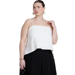 ELOQUII Women's Plus Size Cascading Linen Crop Top
