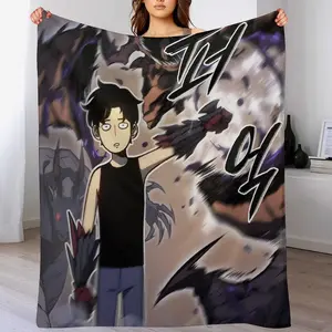 Solo Leveling Anime Flannel Blanket - Super Soft & Durable Anti-Shrink Design | Machine Washable Cozy Throw for Anime Lovers, Family Movie Nights, Couch & Bed Decor
