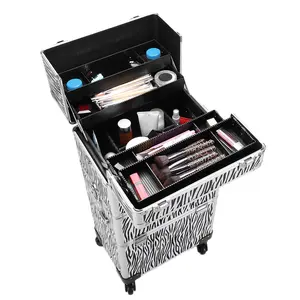 3 in 1 Aluminum Cosmetic Makeup Case, Tattoo Box White with Zebra Print