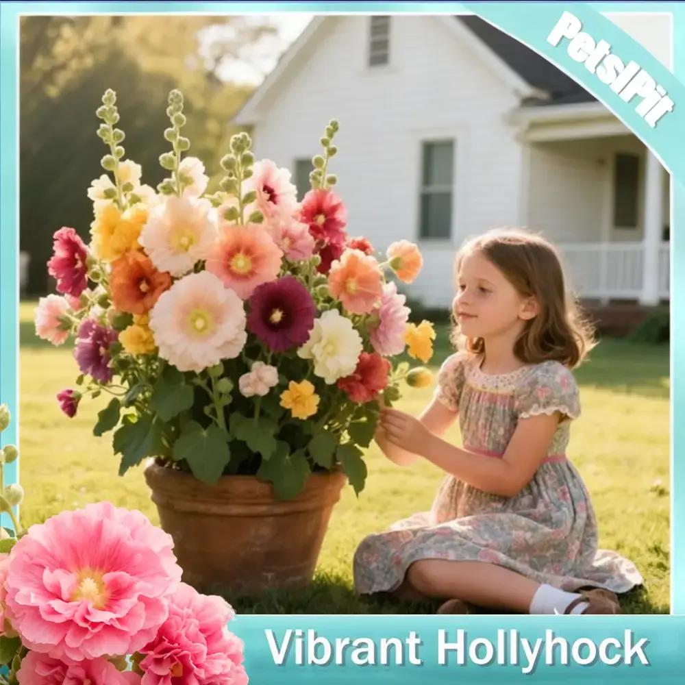 PetalPitPromise Hollyhock Seeds (500+ PCS) - Germinate or Refund, Colorful Tall Blooms, Heirloom Non-GMO, Easy Care & Fast Growth, Low Maintenance Grow-At-Home Flowers for Flower Garden, Pollinator Garden Fences, Borders (Ideal for Plant Lovers)