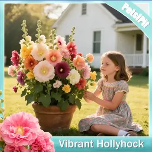 PetalPitPromise: Germinate or Refund]500PCS+ Hollyhock Seeds – Colorful Tall Blooms, Heirloom & Non-GMO, Perfect for Fences, Borders & Cottage Gardens
