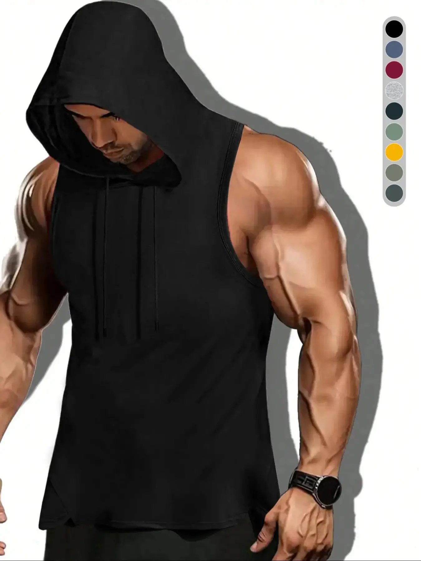 Men's Solid Drawstring Hooded Tank Top, Casual Regular Fit Sleeveless Top for Summer, Fashion Men's Clothes for Daily Wear, National Day Clothing