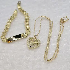 Rose's Beautiful Set Necklace and ID Bracelet with Gold-Plated Fashion Design - Small 18 Inches