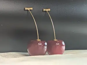 Sweet Red Cherry Dangle Drop Earrings - Fruit Earring - Christmas Gift - Long Drop Earrings