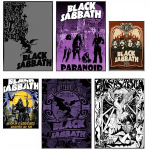Band B-Black S-Sabbaths Poster HD Waterproof Self-Adhesive Art Vibrant Wall Print for Living Room Bedroom Bar Parlor Home Decor Gift Fade-Resistant Easy-Apply Durable Dly Artwork