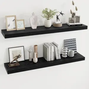 48 Inch Long Floating Shelves in Black,9.3 Inch Deep Floating Shelf for Wall,Large Display & Storage Shelf, Wall Shelf for Bathroom Bedroom Living Room Kitchen Office,Set of 2