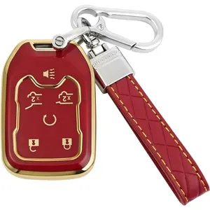 Key Fob Cover for Chevy Tahoe Suburban GMC Yukon Accessories with Keychain 6 Button Key Shell Case TPU