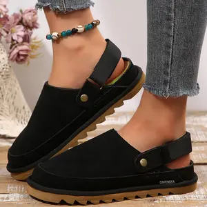 Women's Suede Clog Sandals Comfort Thick Sole Open Heel Casual Summer Footwear Indoor Outdoor Shoes