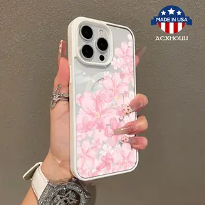 Trendy Magnetic Case for iPhone11/12/13/14/15/16/promax Pink Sakura MagSafe Ready, Ultra Thin & Shockproof | Cute Pick for Girls