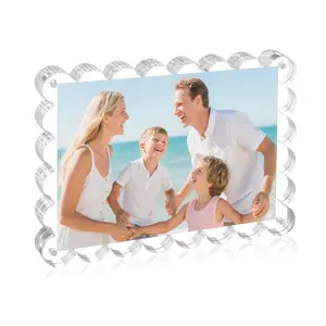 4x6 Inch Clear Acrylic Picture Frames with Scalloped Edge for Home Office Desktop Magnetic Double-Sided Display UV Resistant Photo Frame