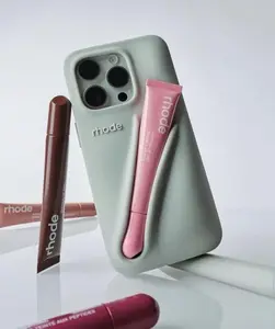 Rhode Cute Makeup Phone Case with Built-In Lip Gloss Storage for iPhone 11 12 13 14 15 16 17, Stylish Protective Back Cover, Portable Beauty Phone Accessory for Travel