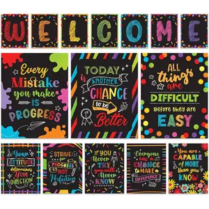 15 Chalkboard Welcome Back to School Bulletin Board Posters, Inspirational Matte-Laminated Classroom Decorations for Classroom Hallways Learning Centers