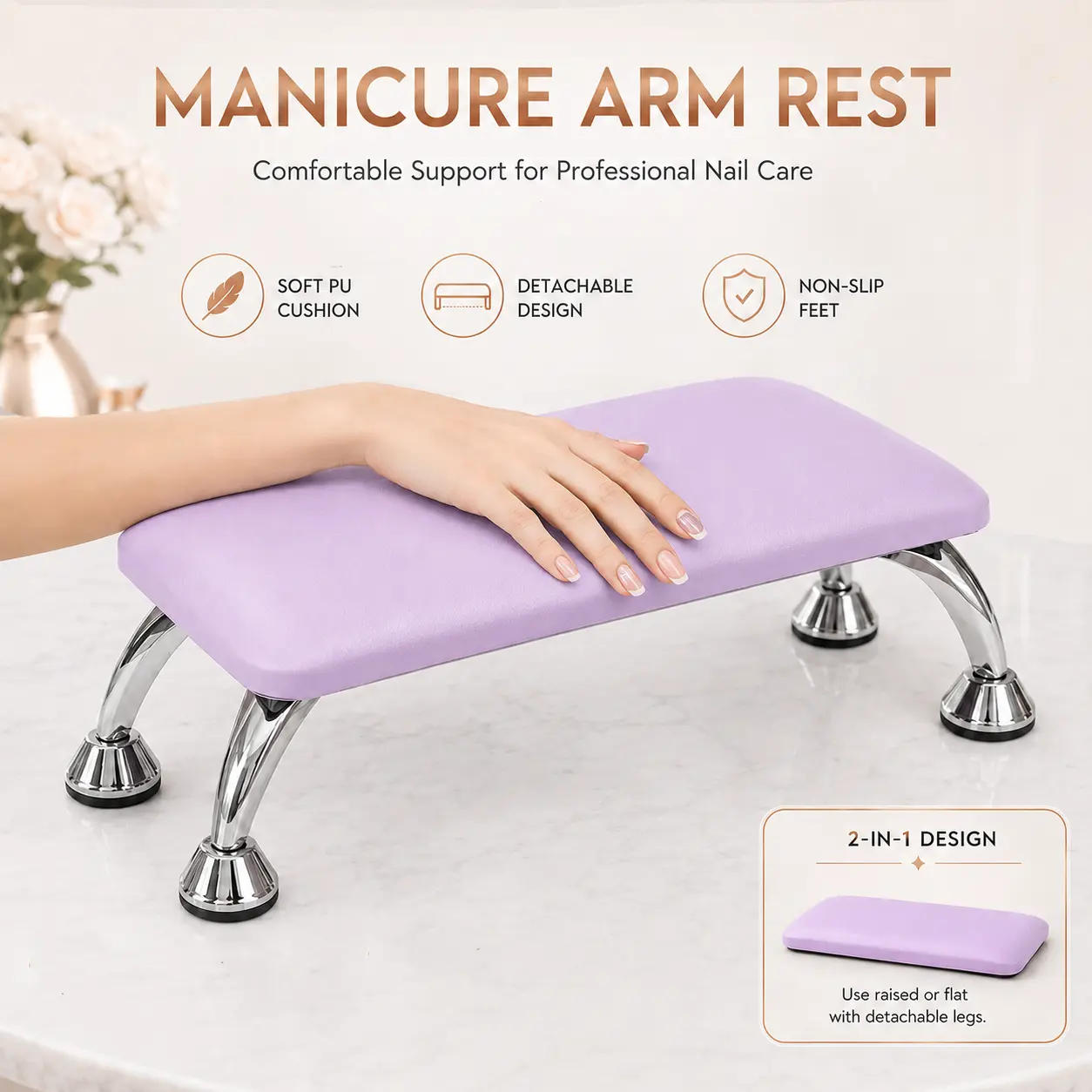 SAVILAND Extra-Large Nail Arm Rest for Professionals – 15.7" Super Comfort Hand Pillow with Microfiber Leather Mat, Purple Manicure Cushion for Salon