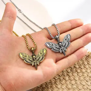 OUFER  Gothic 316L Stainless Steel Death Moth Skeleton Pendant Necklace, Unisex Extra-Long Durable No-Tarnish Chain, Edgy Emo Funky Unique Daily Wear Fashion Accessories, Gothic Stainless Steel, Chains, Statement Necklaces, Non Tarnish Jewelry