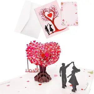 Surprise Pop-Up Anniversary Card, Unisex 3D Valentine's Day Heart Tree Greeting Card, Romantic Wedding Card for Wife Husband Couple, 6x8 Inch Pop Up Cards