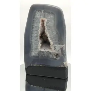 Rare Fully Polished Blue Banded Agate Cathedral with Druzy Calcite - Brazilian Agate Geode - 16.75 lbs