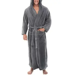 Men Bath Robe Winter Long Flannel Bathrobe Fleece Kimono Night Cozy Sleepwear Male Home Clothes Gown Sleepwear