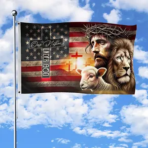 [Outdoor Jesus Flag] Single-Piece, Multiple Sizes Available. "In God We Trust" Flag, Double-Sided Jesus American Flag, Outdoor Jesus Flag. No Electricity Required