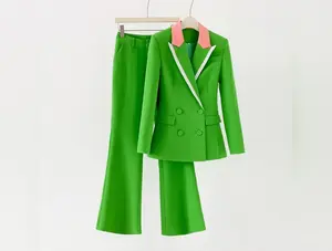 Women's Slim Fitted Bright Green Flared Pant Suit