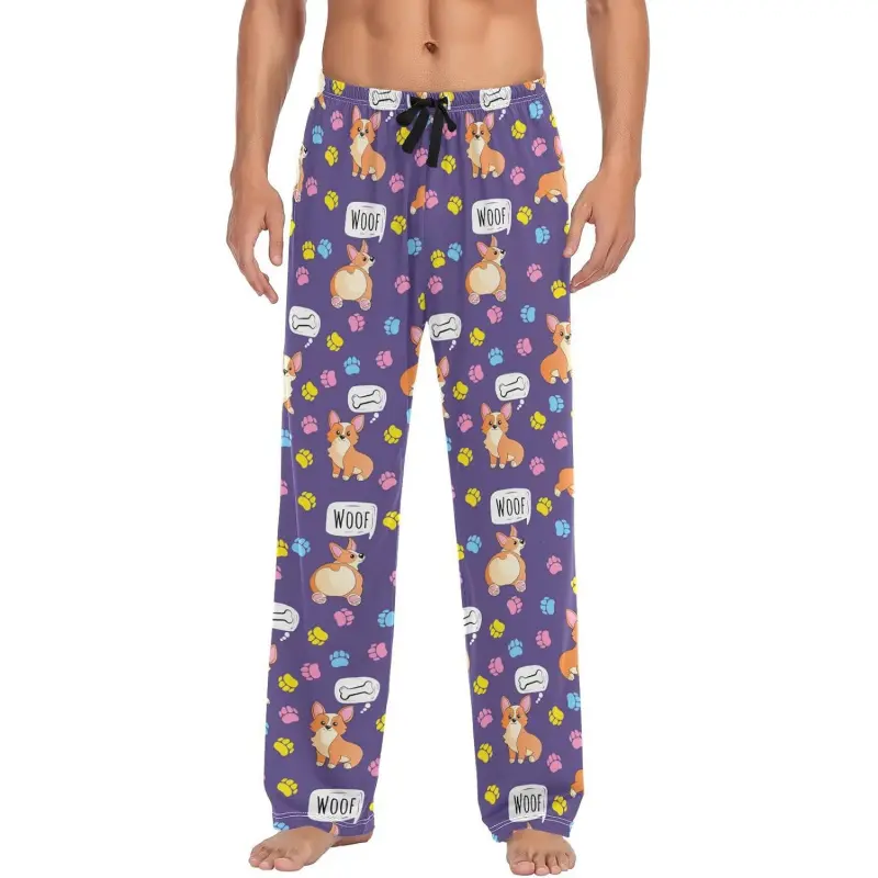 Corgi Paws Print Bubble Mens Pajama Pants Lounge Bottoms Soft Sleep Pants L