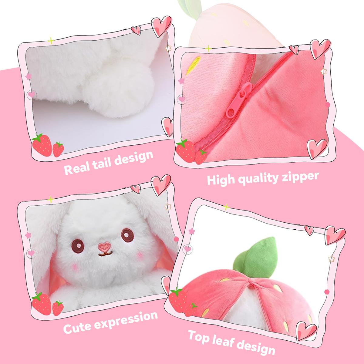 Easter Bunny Stuffed Animal, Carrot and Strawberry Bunny Plush Turn Into Rabbit Fruit Doll, Plushies Funny Bunny Toy for Baby