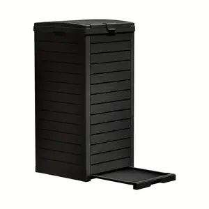 Weatherproof Lockable Wicker Trash Can - Compact Size 33.68" x 16.1" x 16.26" for Convenient Placement with Natural Rustic Look & Easy Storage