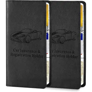 2Pack Leather  Registration and  Card Holder,  Document Holder for Cards License with  Shut (Black)