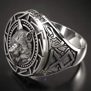 Men's Vintage Retro Wolf Totem Silver Punk Ring