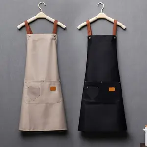 Fashionable dual shoulder men's and women's splash and stain resistant aprons, customizable logos, embroidery, color printing, suitable for customized logo aprons in restaurants, milk tea shops, flower shops, and commercial workwear