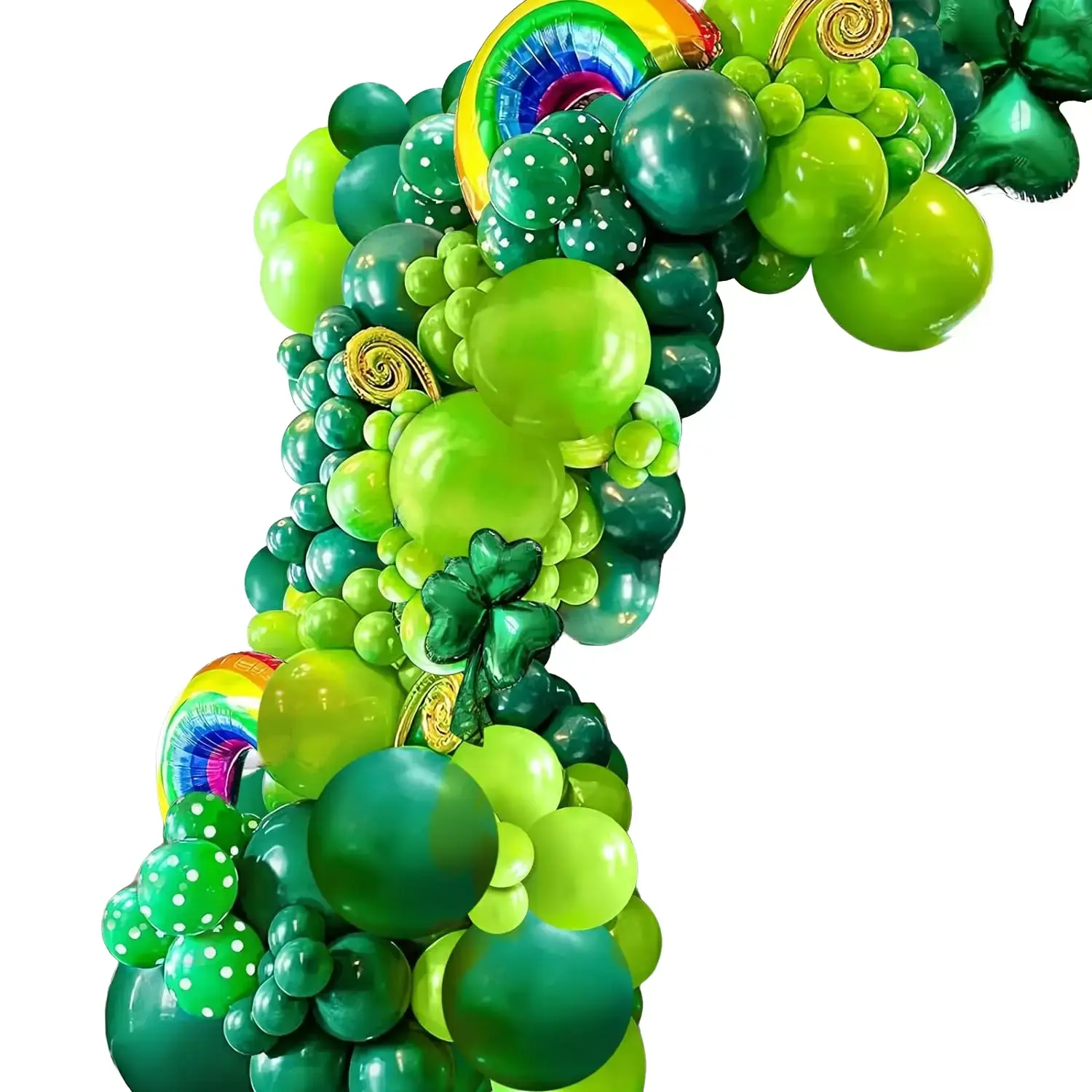 Green Balloon Arch Kit,Dark Green Balloon Arch Garland Kit with Lucky Shamrock Clover Rainbow Foil Balloons for Spring Party Forest Birthday Party Decorations Knot