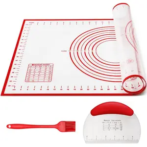 26x16 Inch Silicone Non-Stick Dough Mat Set with Dough Pastry Scraper & Silicone Brush, Extra Thick Silicone Mats for Cookies, Bread, and Pastry with Measurements 14" By 24"