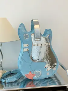 Guitar Shaped Crossbody Bag, Cool Street Style Patchwork Design, Perfect for Music Festivals & Daily Wear, Trendy Accessory for Men & Women