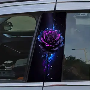 Starry Sky with Purple Rose Pattern Car Decorative Sticker, Creative Car B-pillar Screen Protector, Easy To Stick on Glass with Surface, Decal
