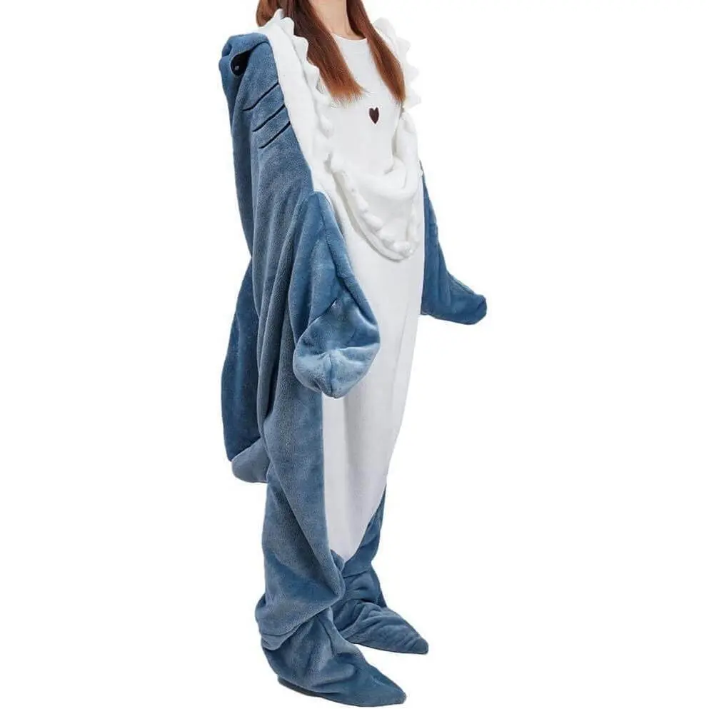 Shark Blanket Hoodie Onesie for Adult & Kid, Wearable Shark Sleeping Bag, Soft Cozy Onesie Costume