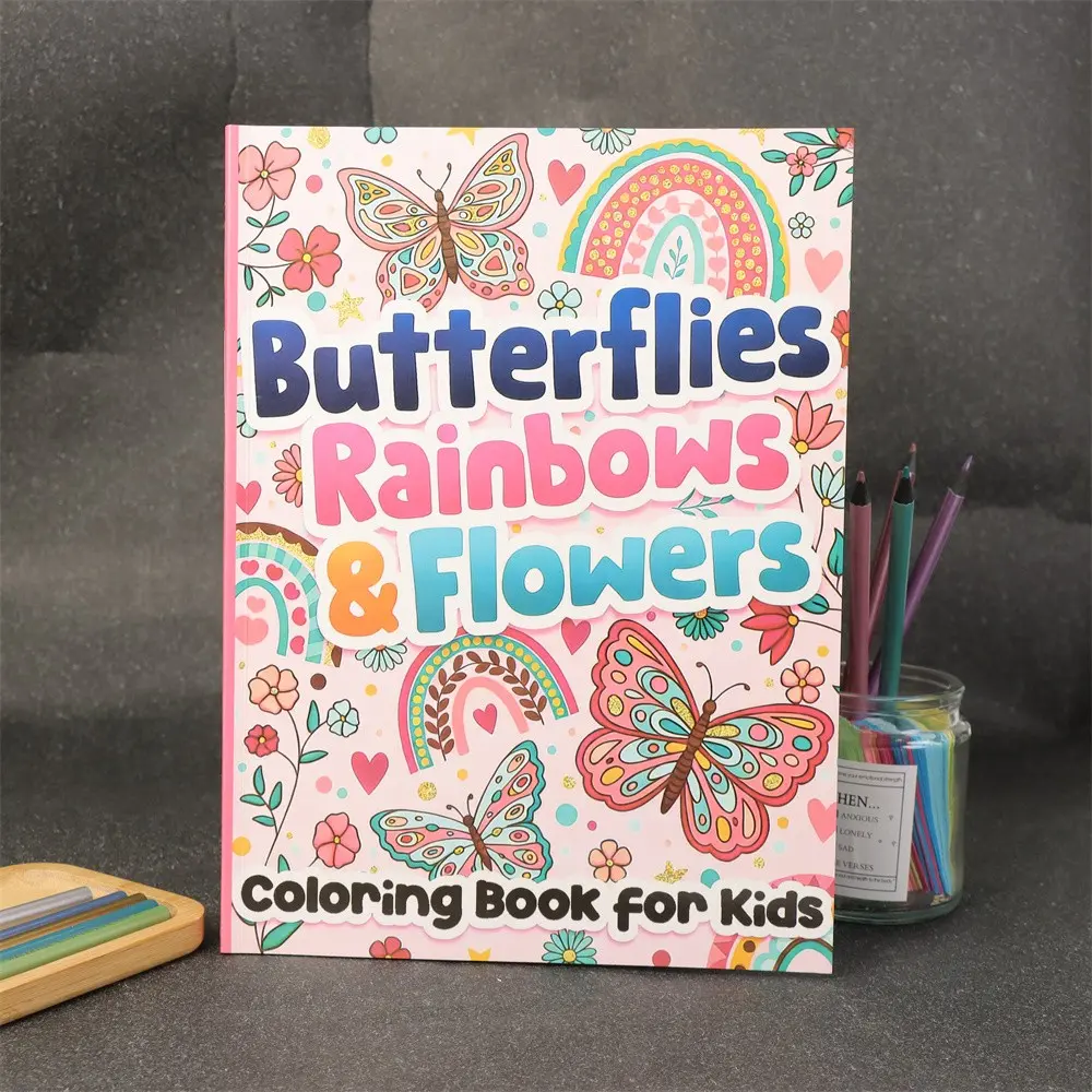 Luxury Thick Paper Coloring Book, Double-Sided Print, Pearl Paper Cover, Butterfly, Rainbows, Flowers-Themed Kids' Art Book, Ideal School & Gift