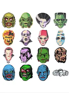 16pcs Horror character portraits, punk style personality monster brooches, badges, matching clothes, backpacks, fashionable jewelry suitable for men and women to wear daily, exquisite gifts for friends