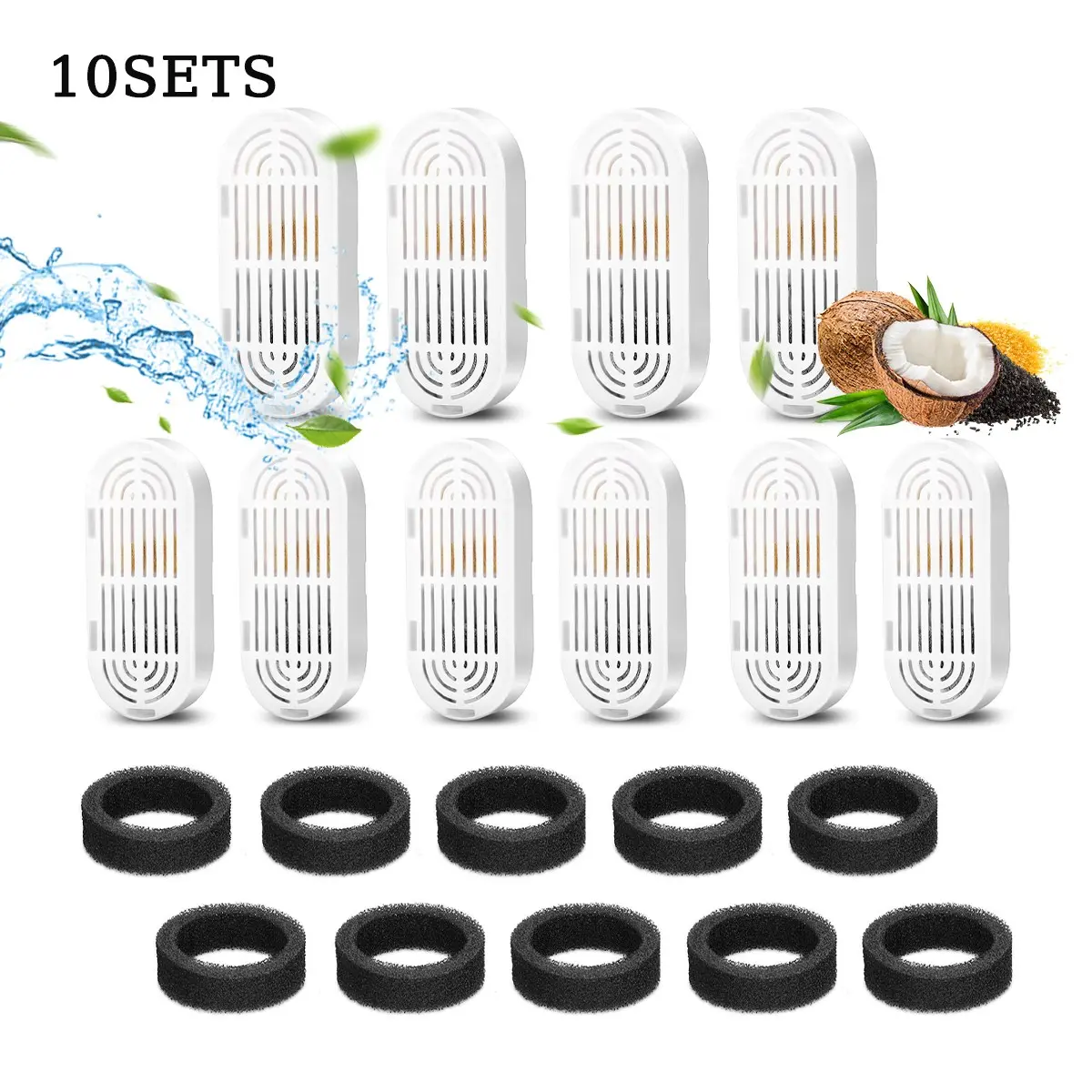 10Sets Pet Water Dispenser Replacement Filter, Water Feeder Kit, Compatible with 4L Stainless Steel Cat and Dog Water Dispenser, Multi-layer Filtration System